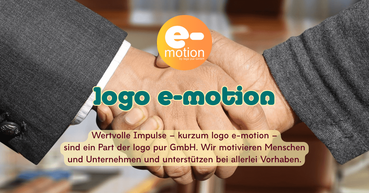 Das Titelbilde der logo e-motion Website mit Detailinformationen.
