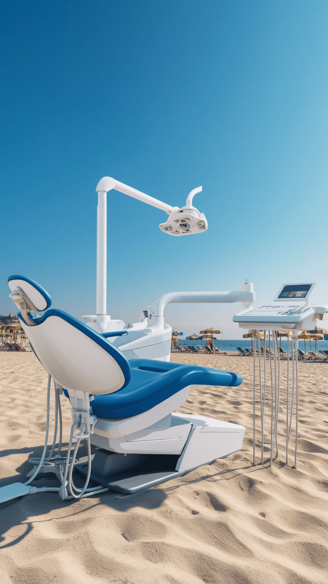 Moderner Zahnartstuhl direkt am Sonnenstrand Bulgarien. (Canva KI)